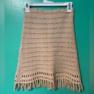 Beige Crochet Midi Skirt